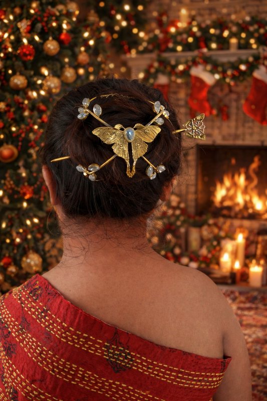 Butterfly Moonstone Hair Cage Bun