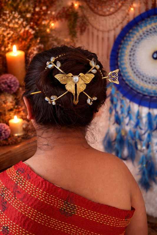 Butterfly Moonstone Hair Cage Bun
