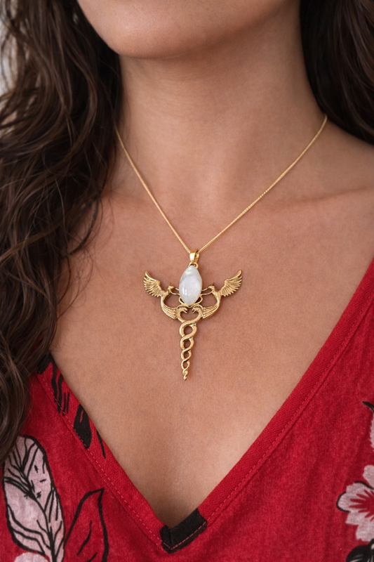 Moonstone Seraph Wing Pendant Necklace