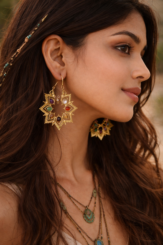 Navratna Sunburst Boho Earrings