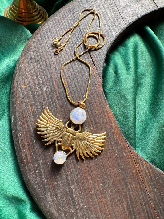 Scarab Angel Moonstone Pendant with chain