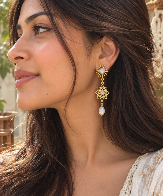 Moonstone Celestial Dangle Earrings