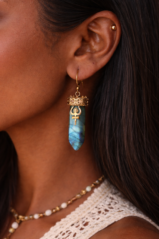 Trishul Labradorite Brass Earrings