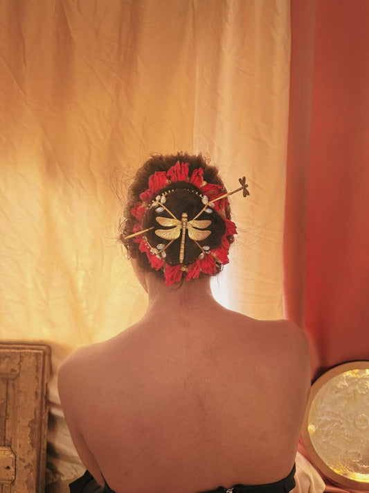 Dragonfly Moonstone Hair Cage Bun