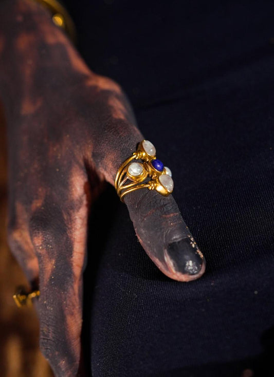 Lapis Moonstone Adjustable Ring