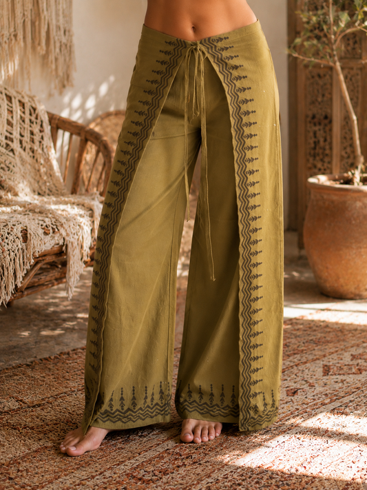 Cotton Wrap Pants Olive