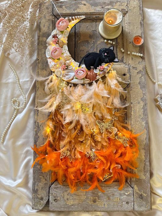 Black Cat Moon Flora Dreamcatcher