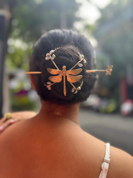 Dragonfly Moonstone Hair Cage Bun