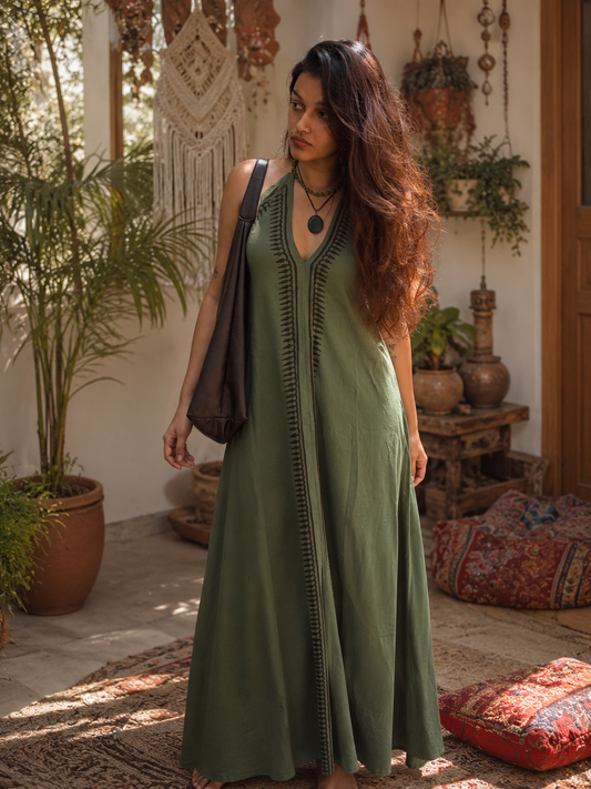 Vani Olive Halter Dress
