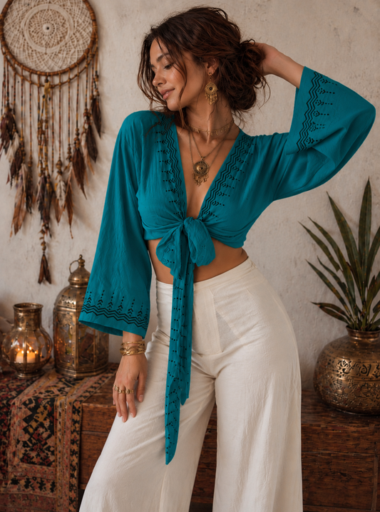 Cotton Wrap Top Teal
