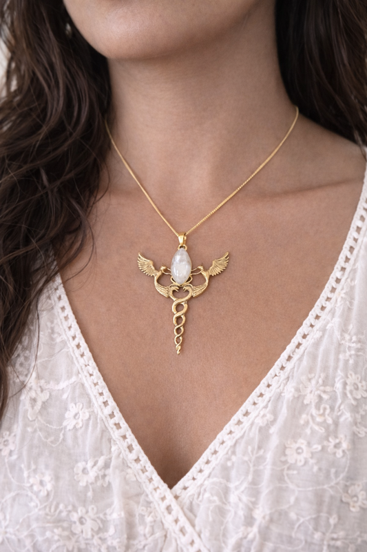 Moonstone Seraph Wing Pendant Necklace