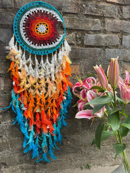 Orange Crescent Crochet Dreamcatcher