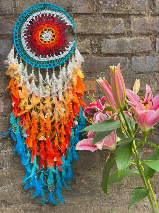 Orange Crescent Crochet Dreamcatcher
