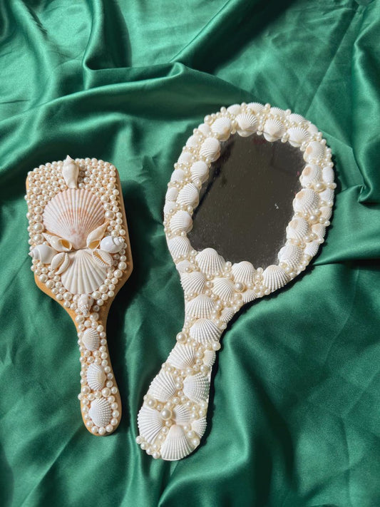Bohemian Shell Hand Mirror And Comb Set