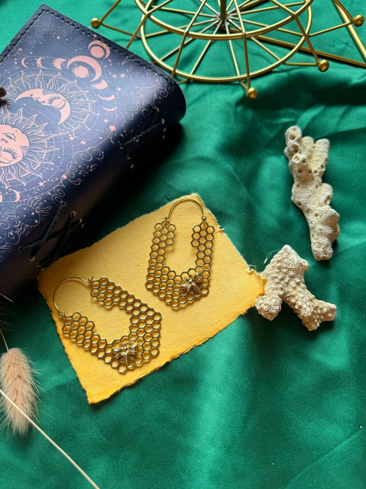 Honeycomb with Bee Earring