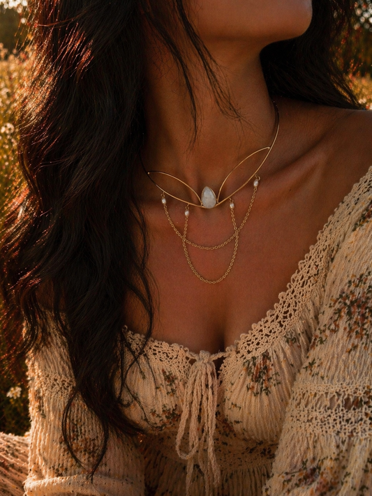 Ishra Halo Moonstone Crown cum Choker