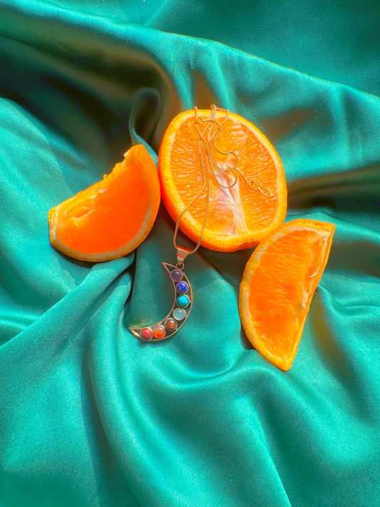 Embedded Moon Locket with Chain