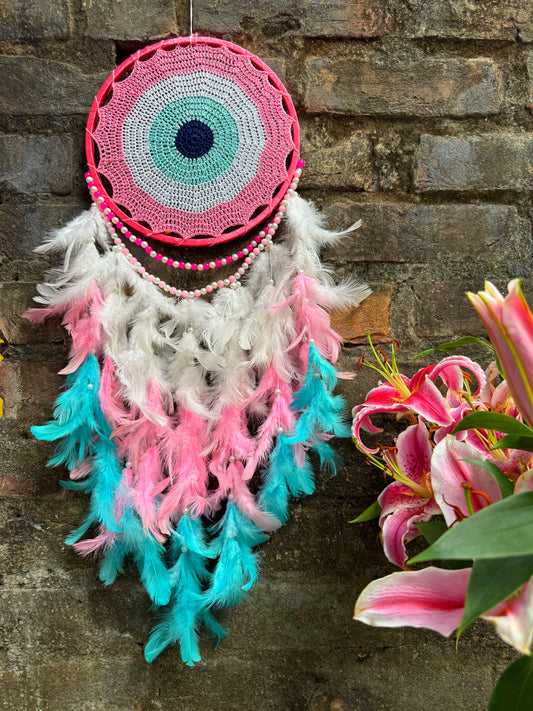 Pink Evileye Crochet Dreamcatcher