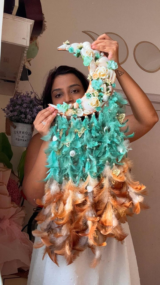 Sea and Shells Moon Flora Dreamcatcher Medium