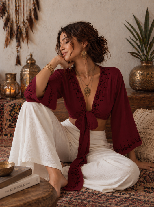 Cotton Wrap Top Wine