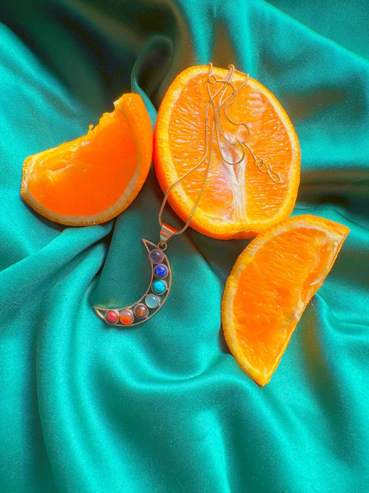 Embedded Moon Locket with Chain