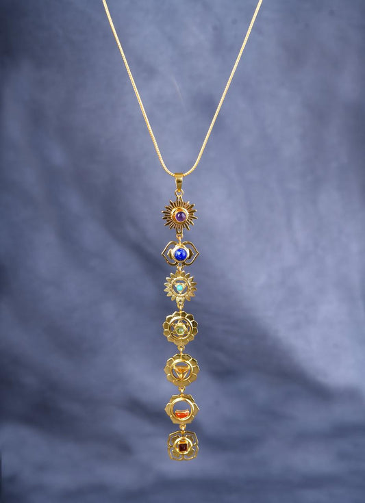 Flower Life Chakras Long Stone Pendent