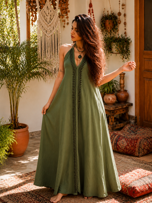 Vani Olive Halter Dress
