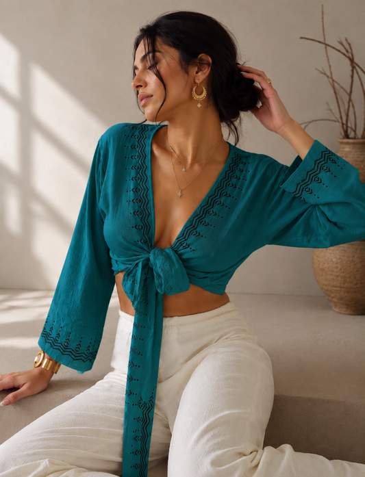 Cotton Wrap Top Teal