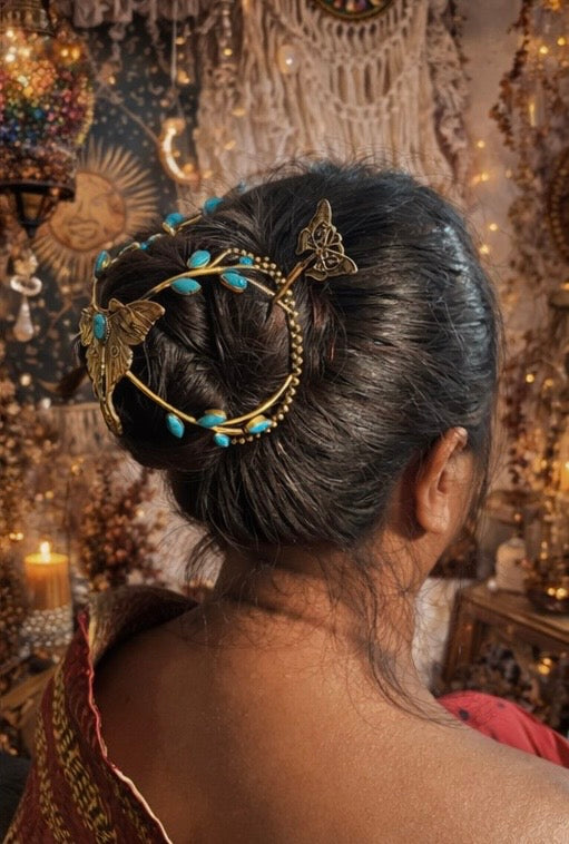 Butterfly Turquoise Hair Cage Bun