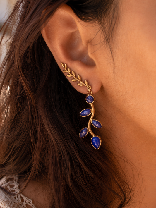 Lapis Leaf Ear Climber