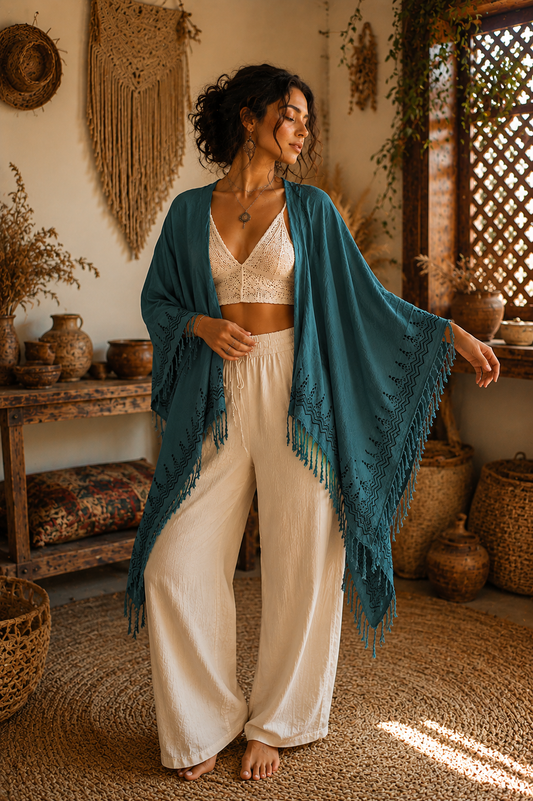 Teal Boho Shrug