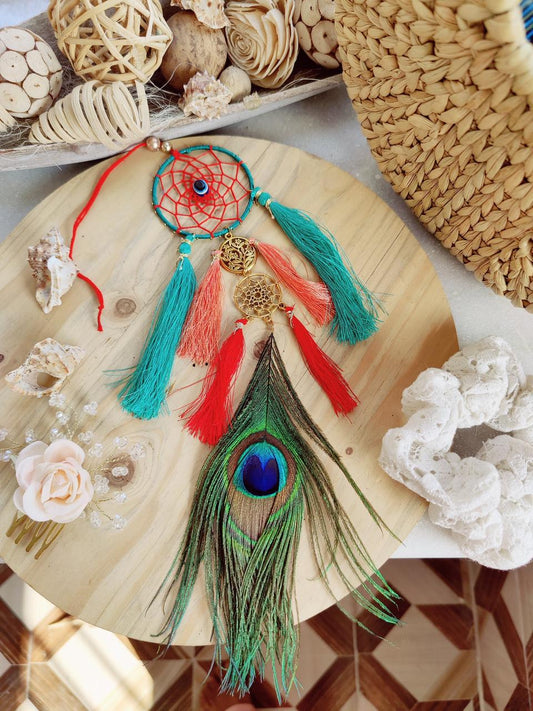 Teal Peacock Car Hanging Dreamcatcher