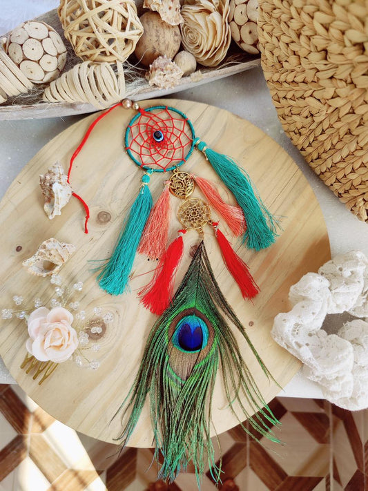Teal Peacock Car Hanging Dreamcatcher