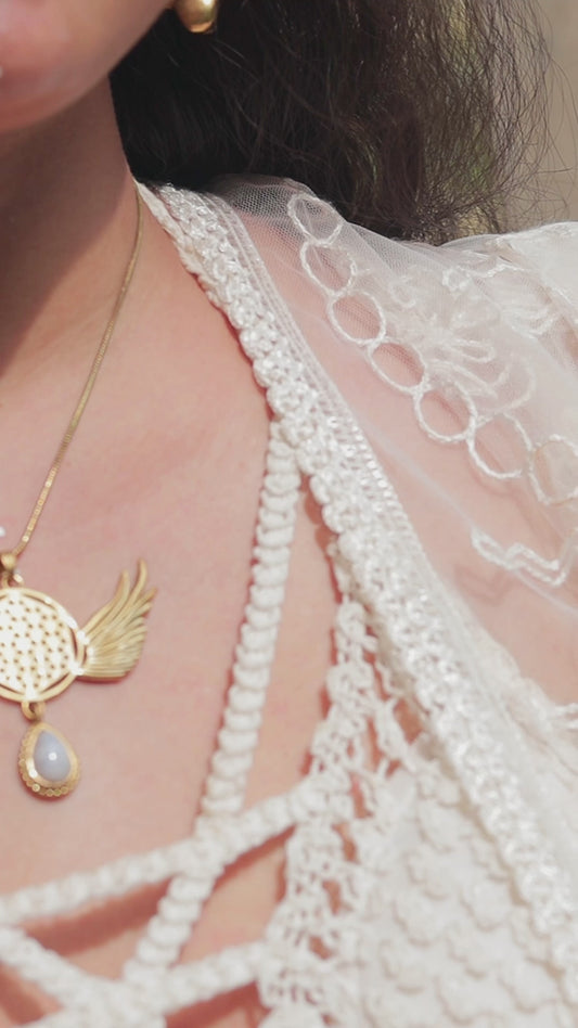 Moonstone Angel Wings Mandala Pendent