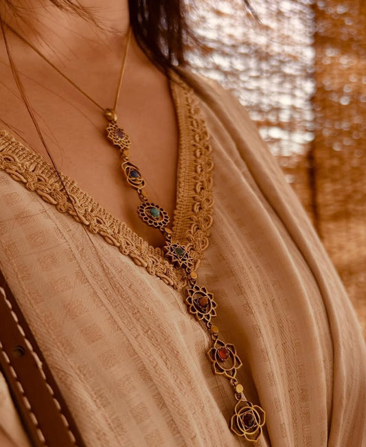 Life Chakras Long Stone Pendent