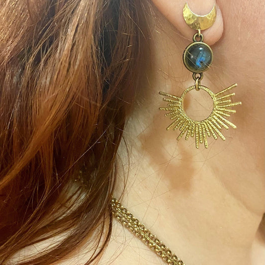 Labradorite Crescent Earrings