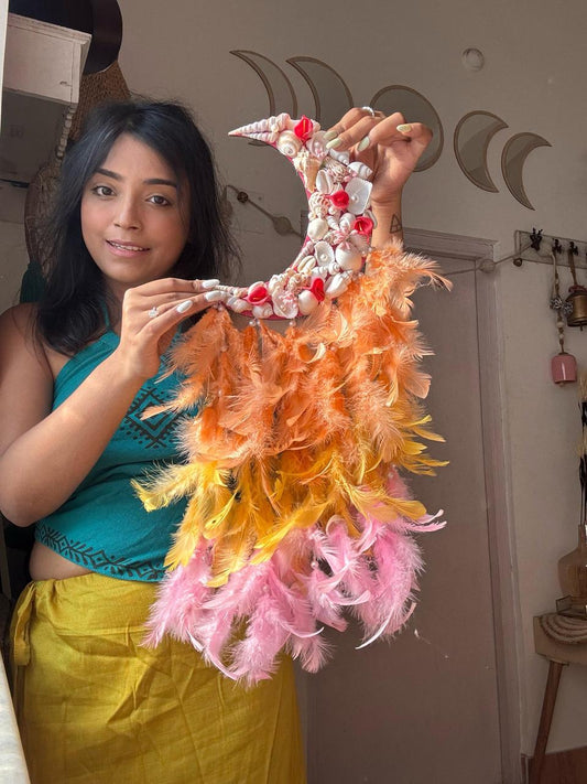 Small Peachy Tone Moon Flora Dreamcatcher