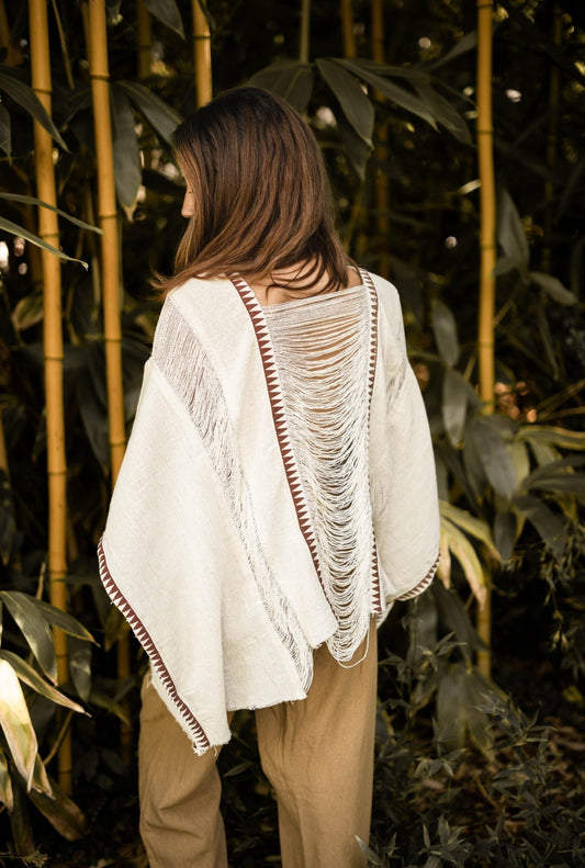Frayed Poncho Top White