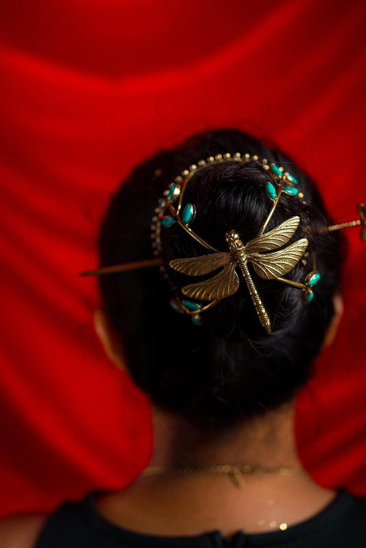 Dragonfly Turquoise Hair Cage Bun