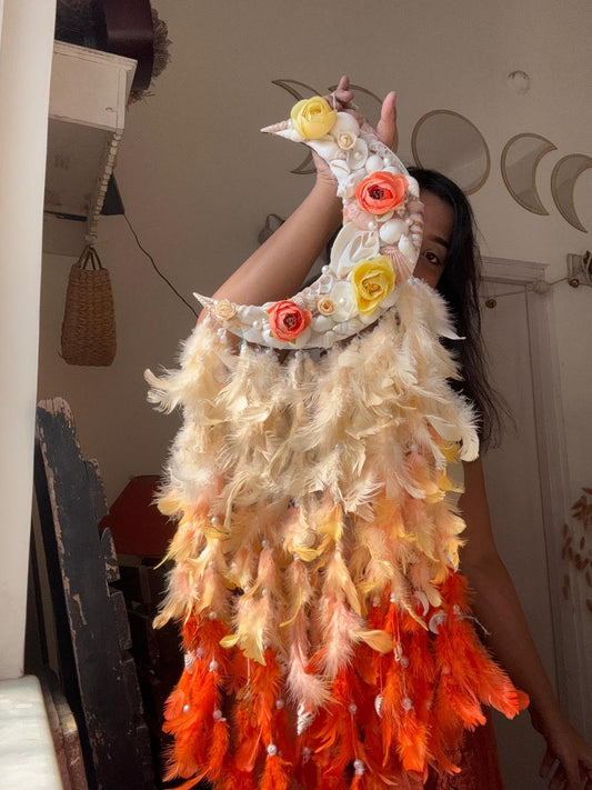 Earthy Amber Moon Flora Dreamcatcher Medium