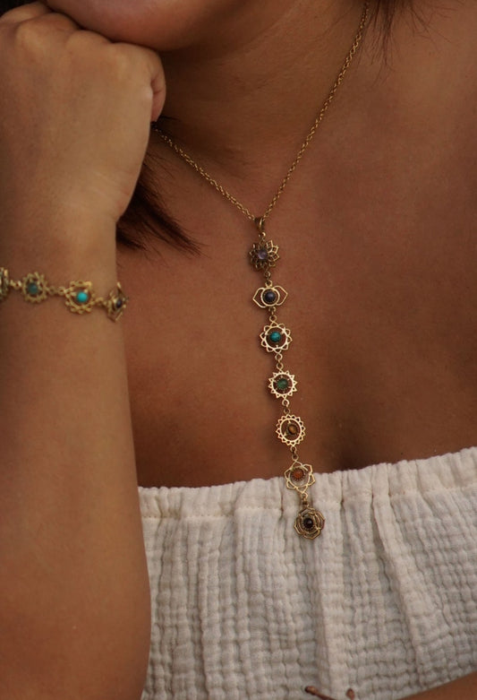 Life Chakras Long Stone Pendent