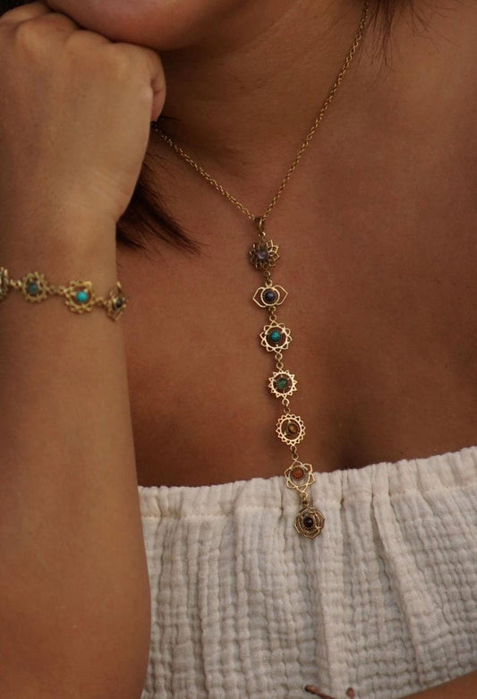 Life Chakras Long Stone Pendent