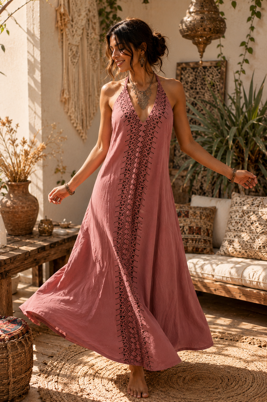 Desert Rose Halter Maxi Dress