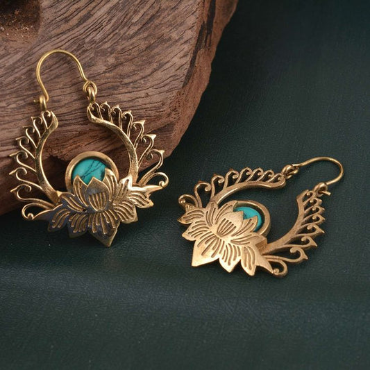 Turquoise Lotus Mandala Earrings