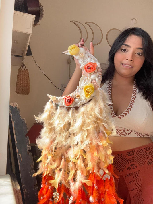 Earthy Amber Moon Flora Dreamcatcher Medium