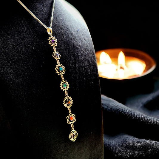 Life Chakras Long Stone Pendent