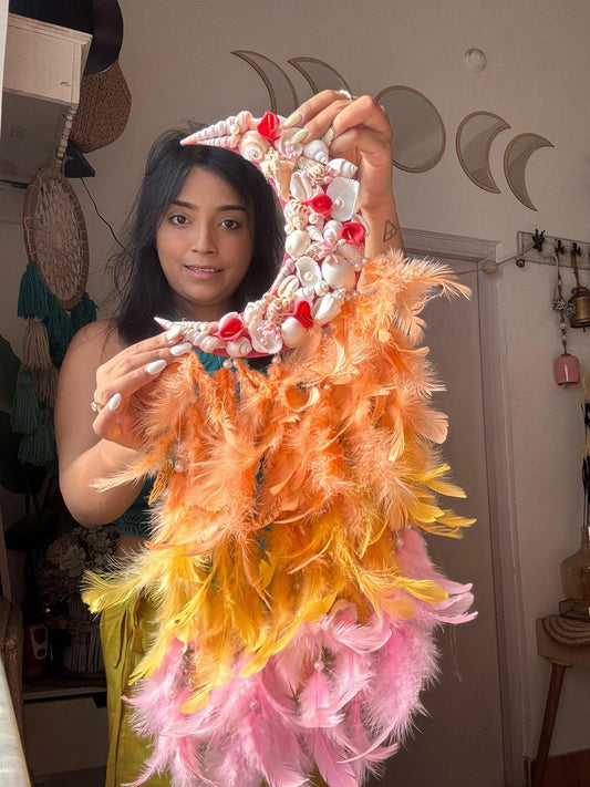 Small Peachy Tone Moon Flora Dreamcatcher