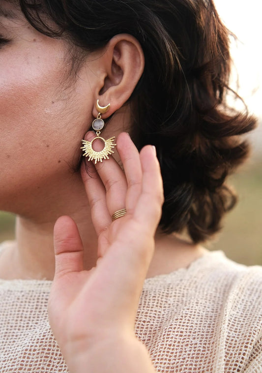 Crescent Moonstone Earrings