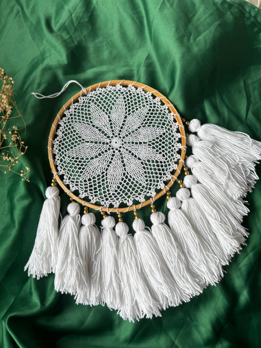 White Floral Tassel Dreamcatcher