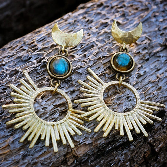 Labradorite Crescent Earrings